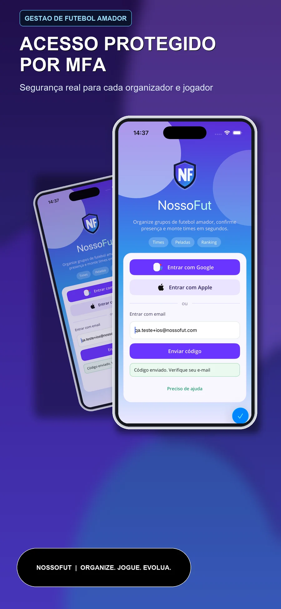 Tela de login com MFA no aplicativo NossoFut